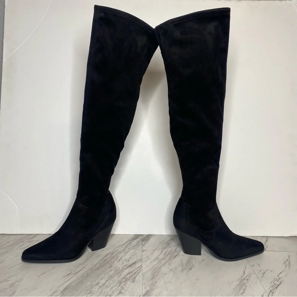 Marc Fisher Gwyneth Black Faux Suede Heeled Over The Knee Boot 10M